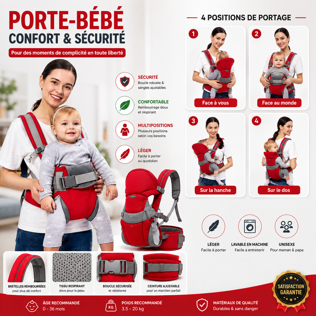 Porte-Bébé Ergonomique 4 Positions – Confort