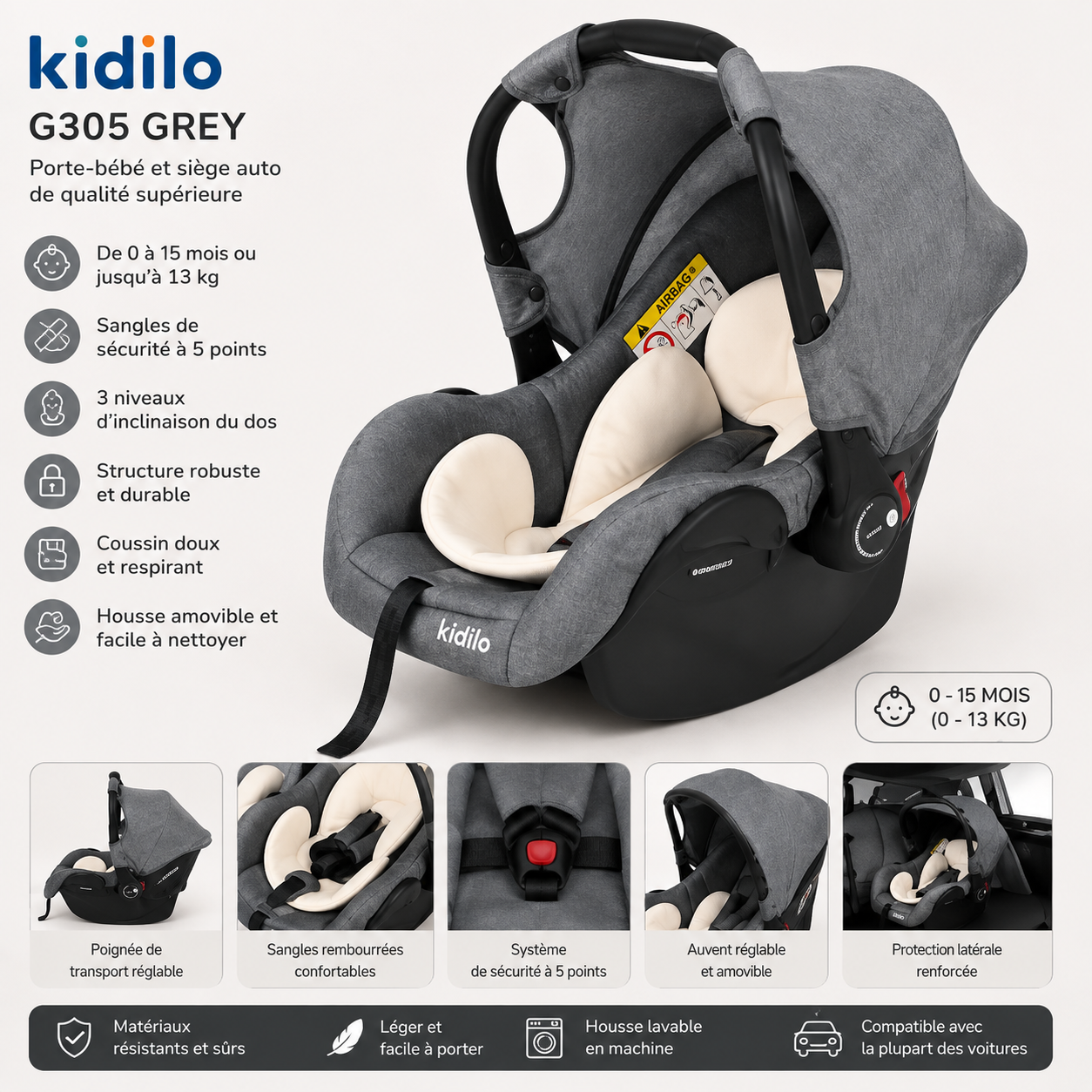 Siège Auto Bébé Kidilo G308 🚗👶