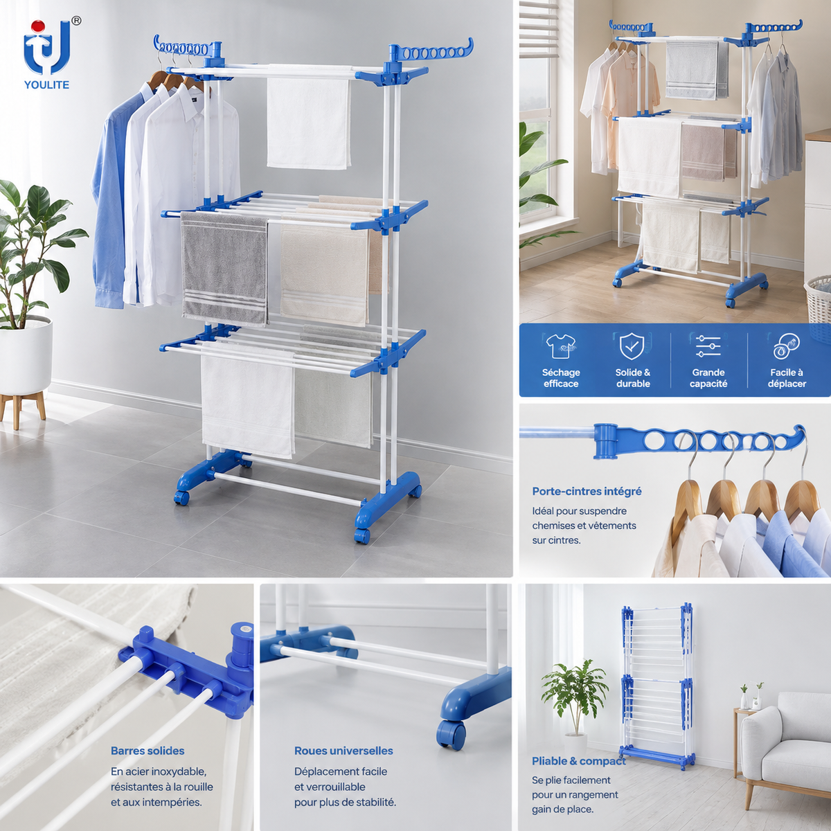 Étendoir à Linge Multifonction Grande Capacité 👕