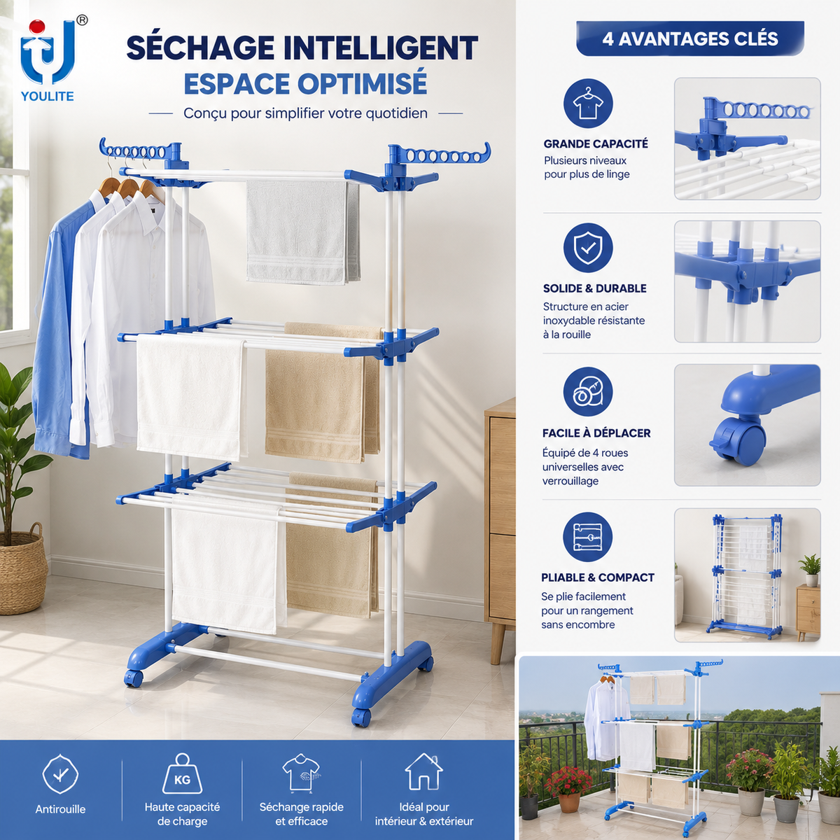 Étendoir à Linge Multifonction Grande Capacité 👕